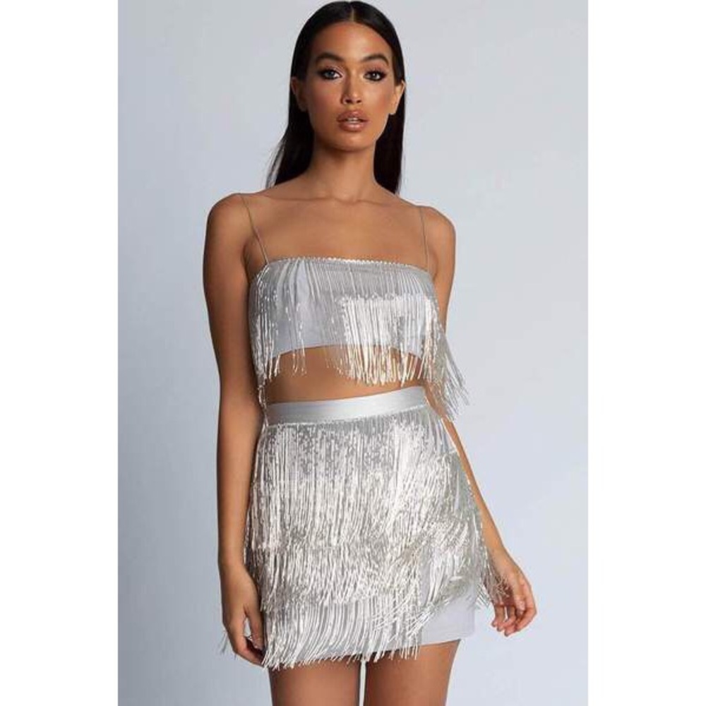 Sofia beaded fringe set - Silver